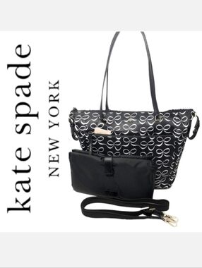 Kate Spade New York Black & White Jae Elegant Bow Large Baby Diaper Bag NWT